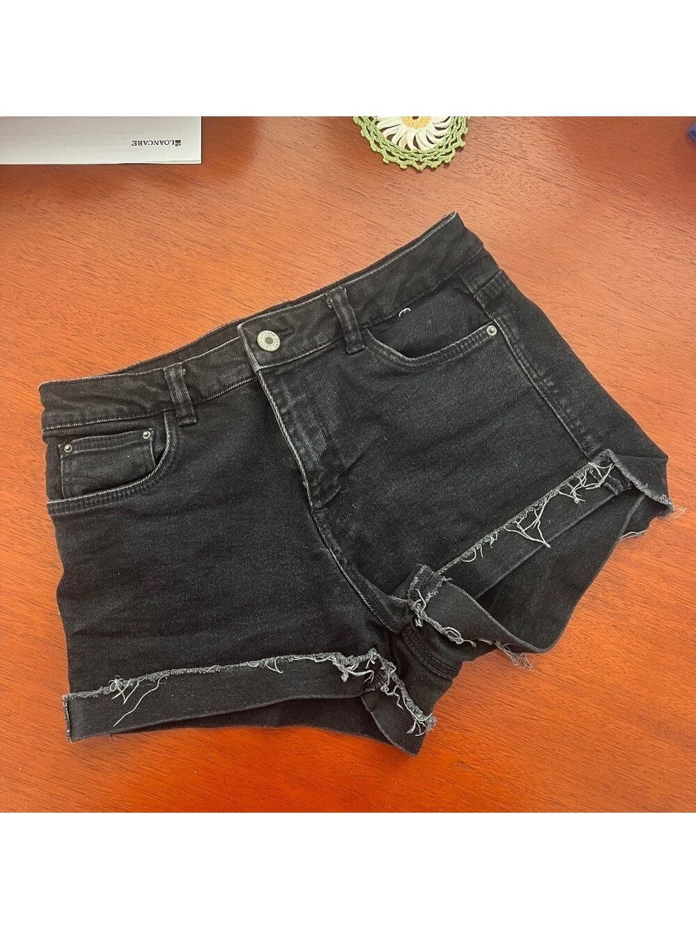Zara Black Denim Distressed Shorts Size 4